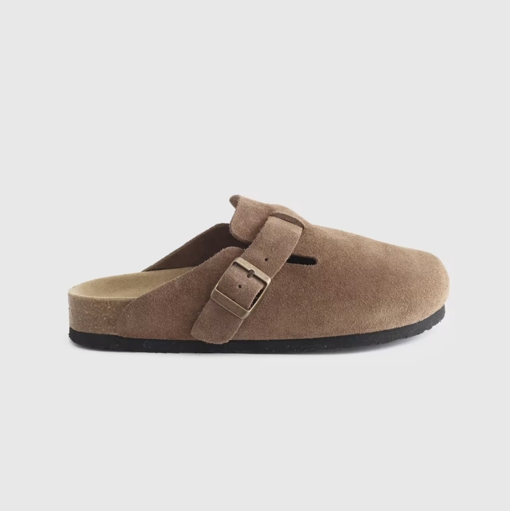 Quince Water Repellent Brown Suede Clog  Mule - Cafe Brown